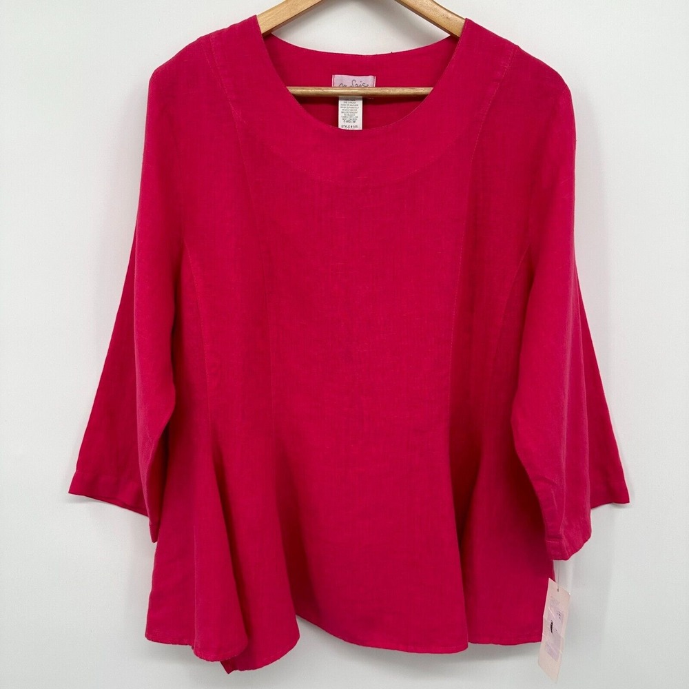 Mosaic‎ USA Top Shirt Medium Lagenlook 100% Linen Flowy Coastal Beachy Boho New